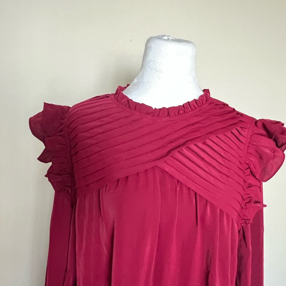 Entro Raspberry Red Ruffled Yoke Dress NWT - Picture 2 of 7